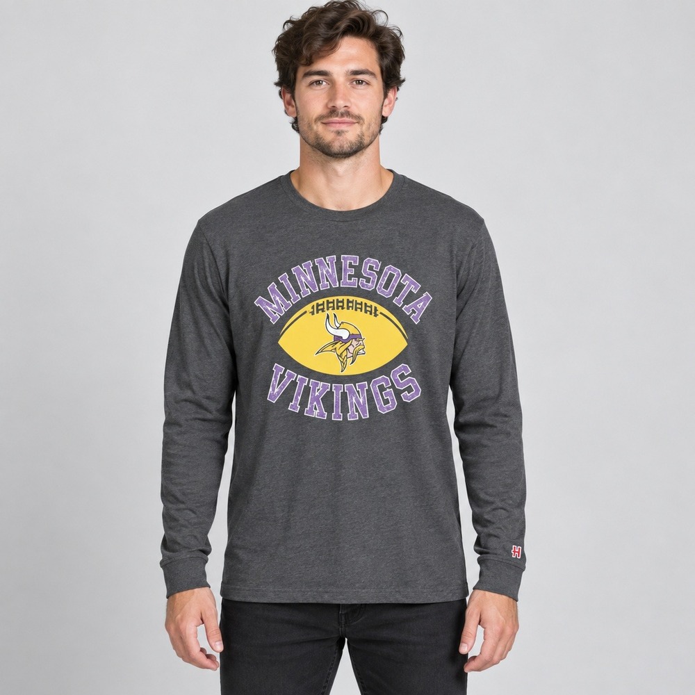 Homage Minnesota Vikings Long‎ Sleeve Graphic T-Shirt Charcoal Gray Mens Large